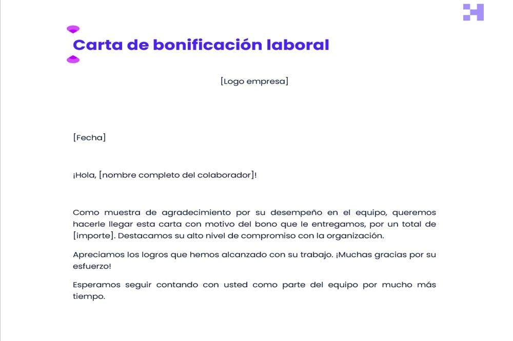 Carta de bonificación laboral