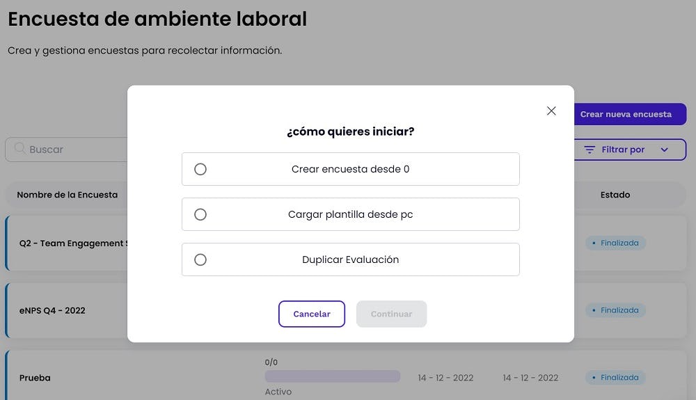 Plataforma de clima laboral de Crehana