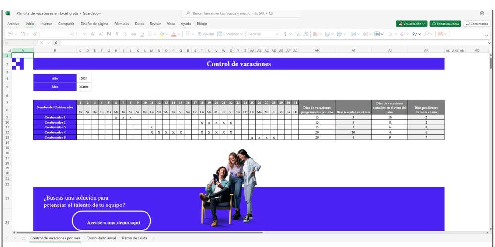 Plantilla de vacaciones en Excel