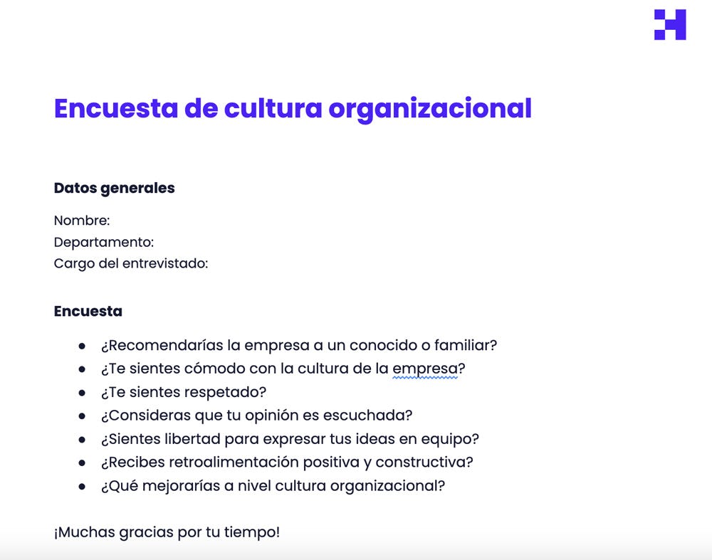 encuesta de cultura organizacional 