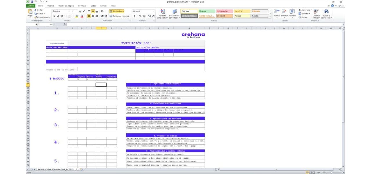 Plantilla de evaluación 360 en Excel 