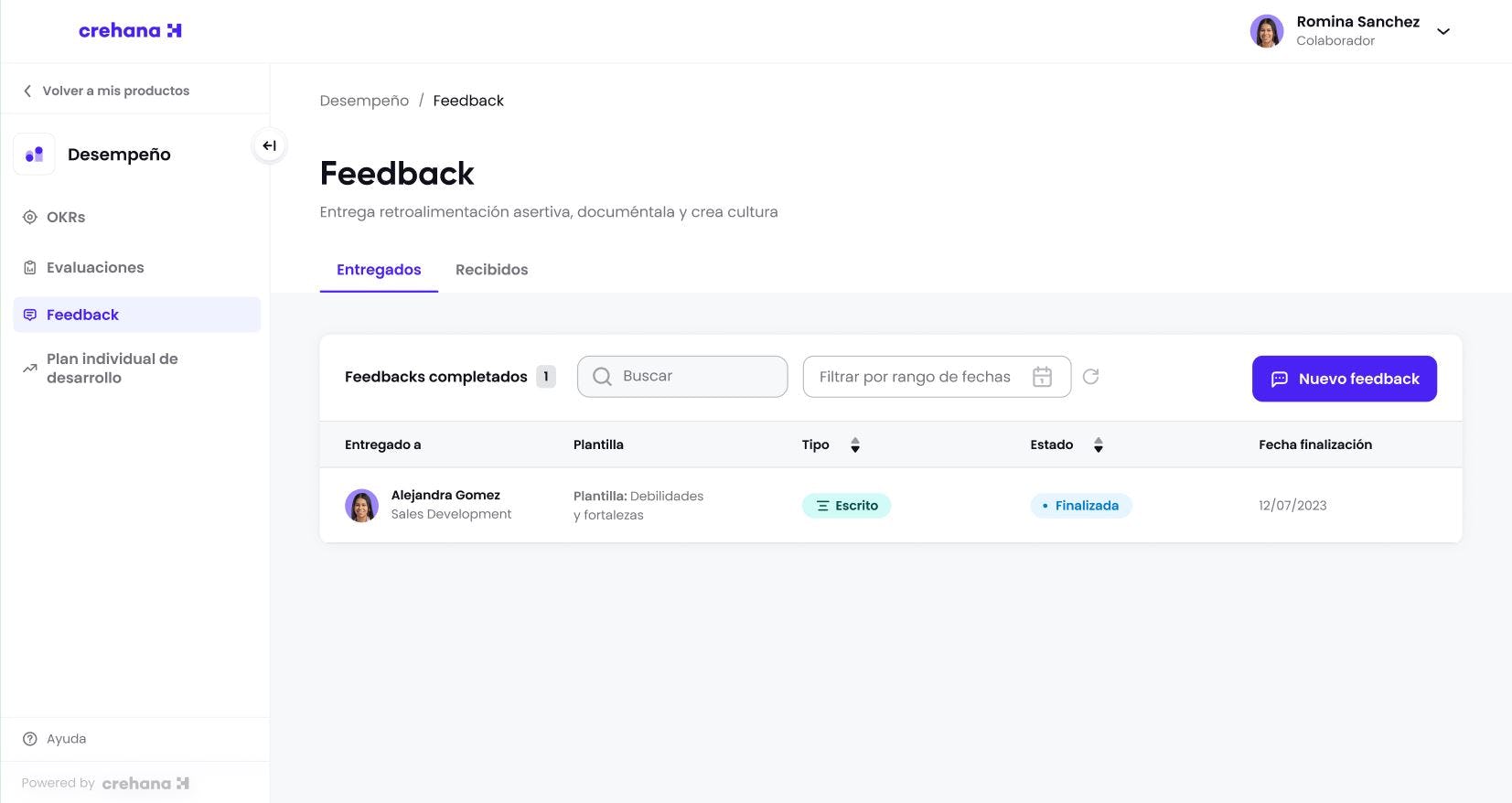 plataforma de desempeño de crehana