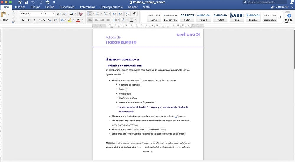 politica de trabajo remoto