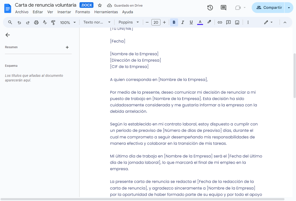 carta de renuncia voluntaria word
