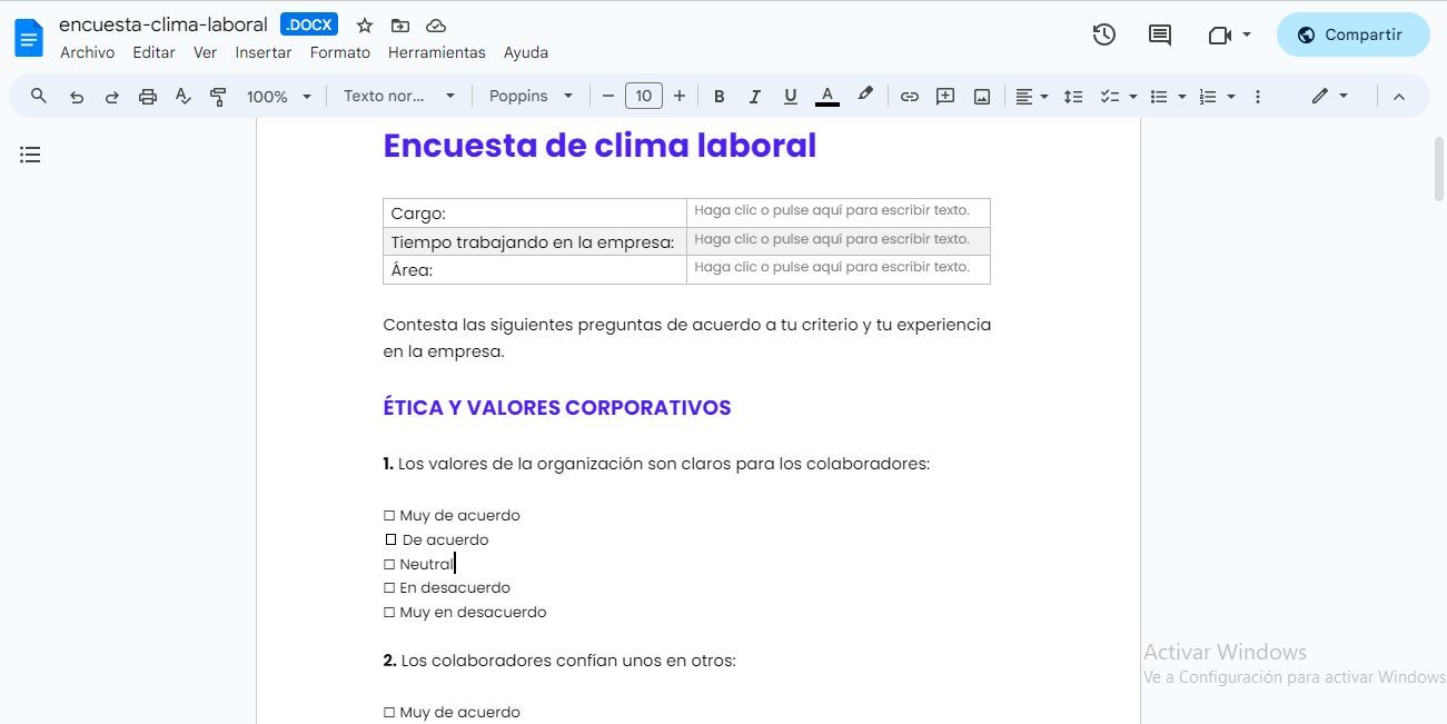 encuesta clima laboral word