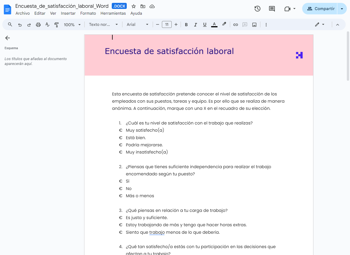 word encuesta de satisfacción laboral