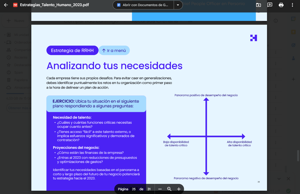 Hoja de trabajo del ebook Estrategias de talento humano de Crehana