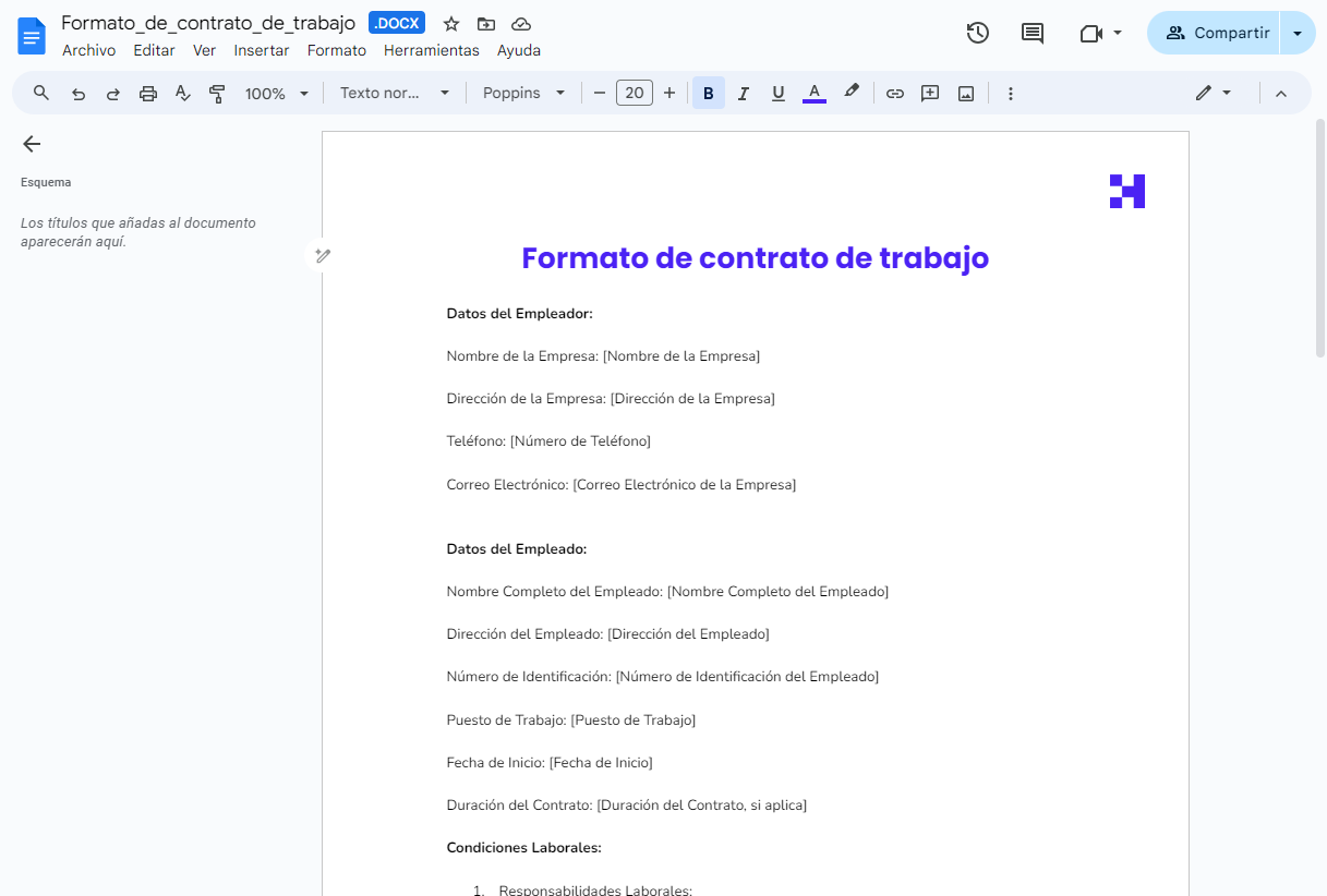 formato de contrato de trabajo