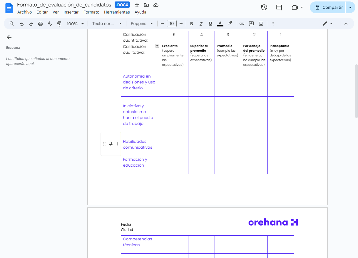 formato de evaluación de candidatos