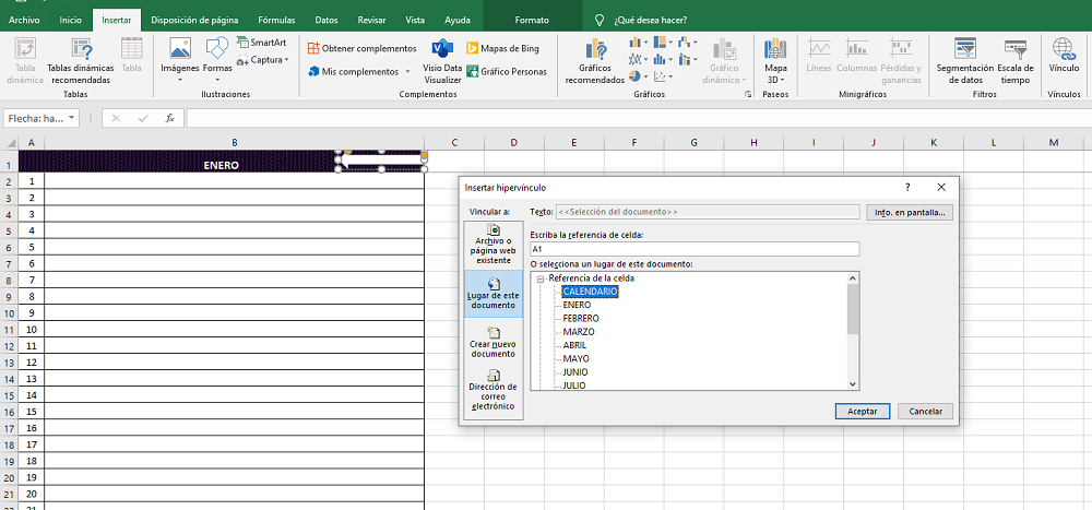 uso de hipervínculo en Excel
