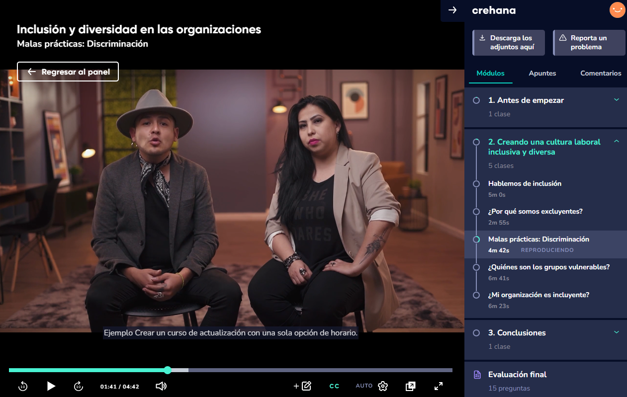 Curso “Inclusión y diversidad en las organizaciones” en la plataforma de Crehana
