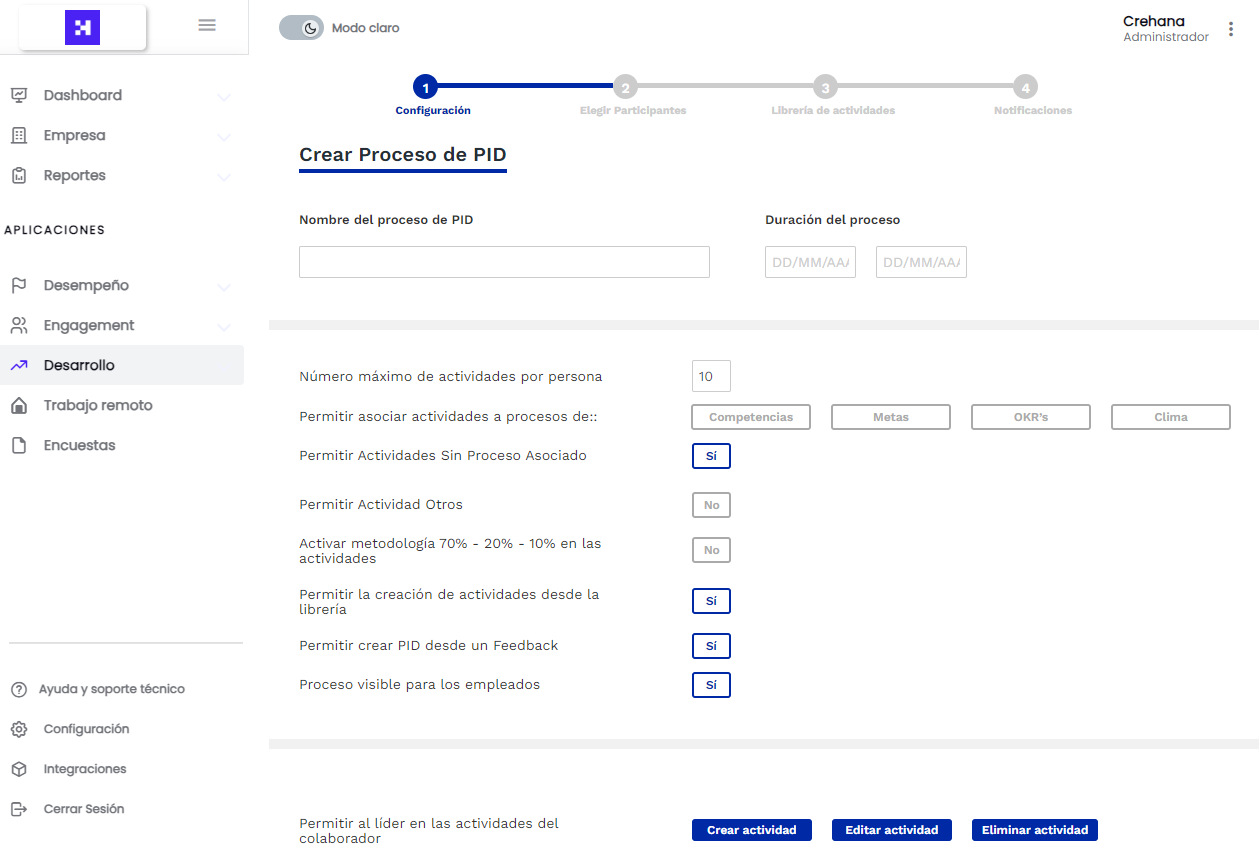 Módulo de PID en la plataforma de Desarrollo de Crehana