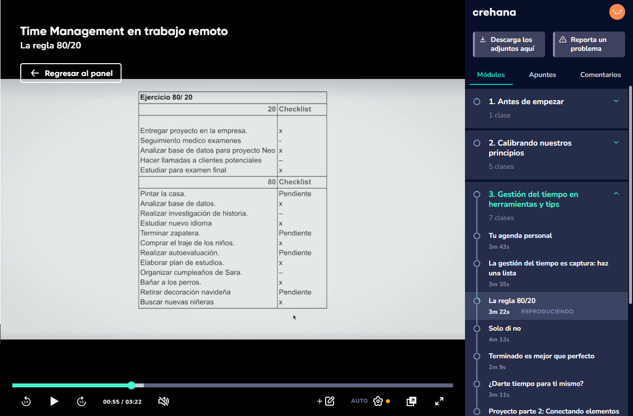 vista previa curso online de Time Management en trabajo remoto